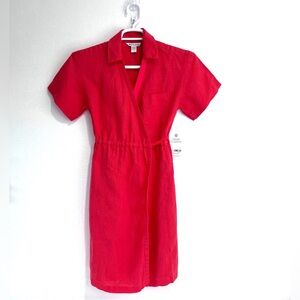 Athleta Vibrant Red Short Sleeve Playa Wrap Dress 100% Linen Women’s 16